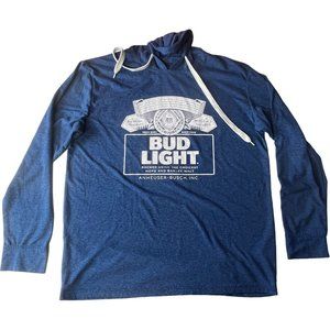 Bud Light Mens Hoodie Sweatshirt Anheuser Busch Beer Advertisement Blue Size XL